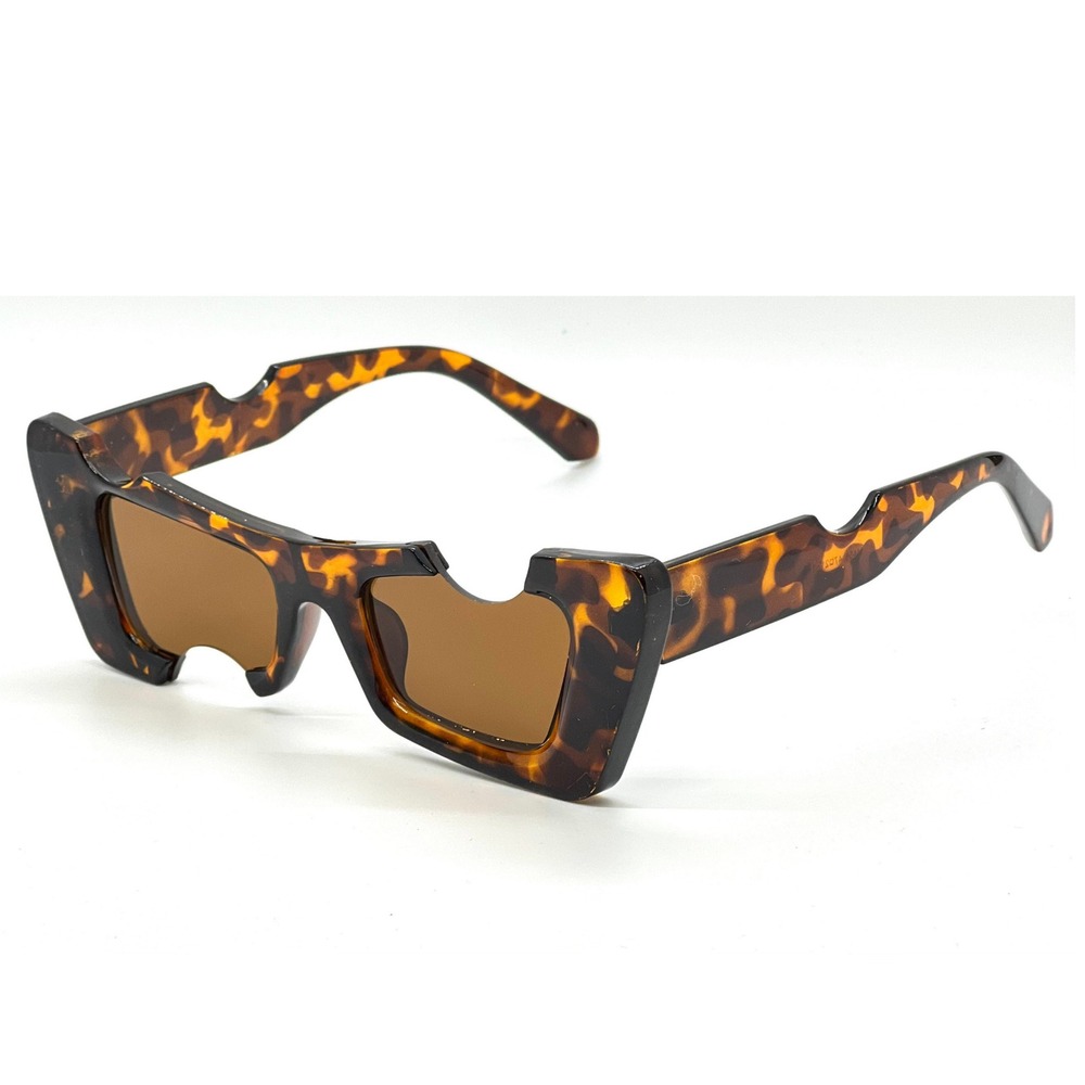 Statement Sunglasses Tortoise Brown Unique Cut Out Frame Fashion Shades‎ Lentes - Picture 3 of 4